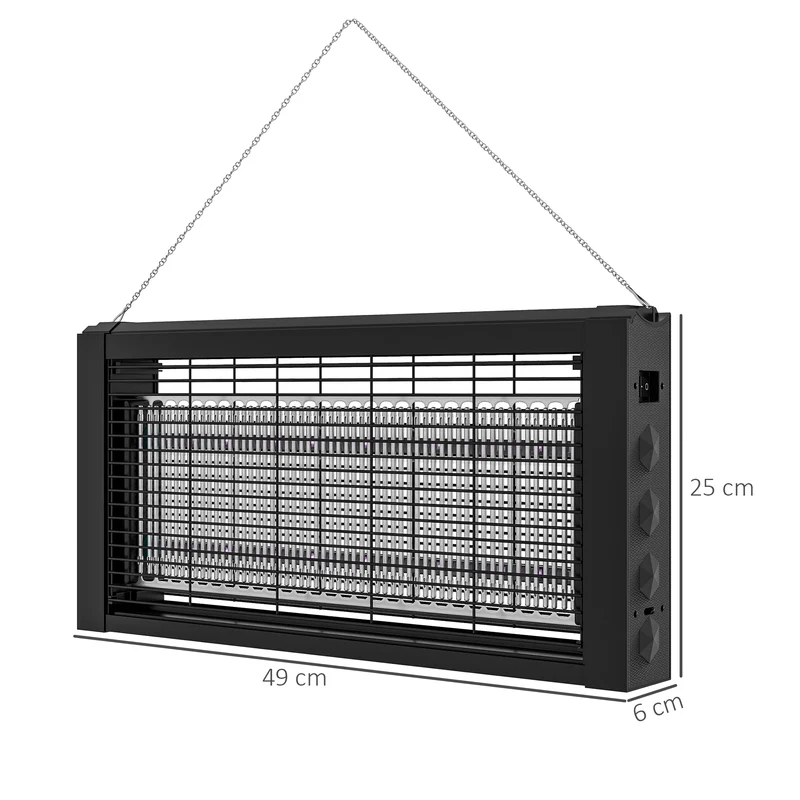 Lampada Zanzariera Elettrica 8W per Interno 49x6x25 cm con Catenella e Rete di Protezione Nero