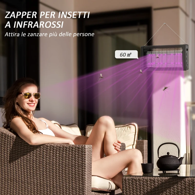 Lampada Zanzariera Elettrica 8W per Interno 49x6x25 cm con Catenella e Rete di Protezione Nero