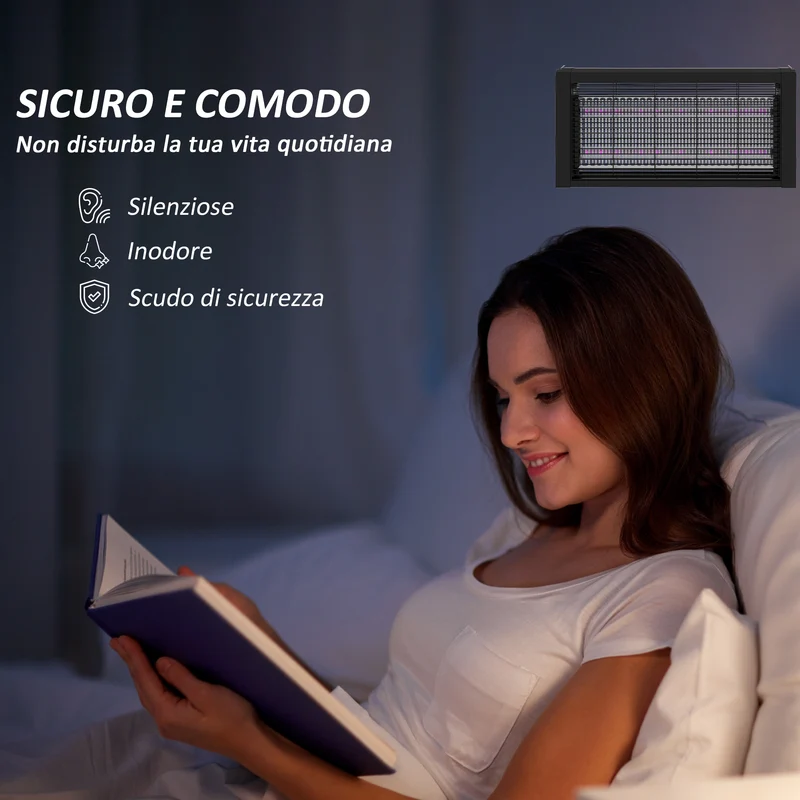 Lampada Zanzariera Elettrica 8W per Interno 49x6x25 cm con Catenella e Rete di Protezione Nero