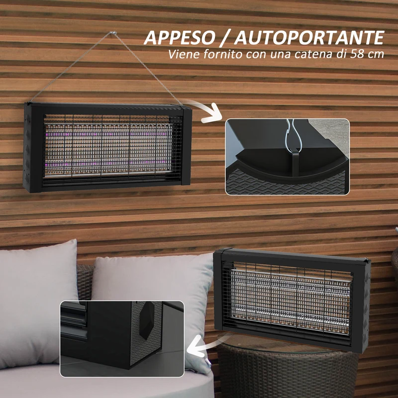 Lampada Zanzariera Elettrica 8W per Interno 49x6x25 cm con Catenella e Rete di Protezione Nero