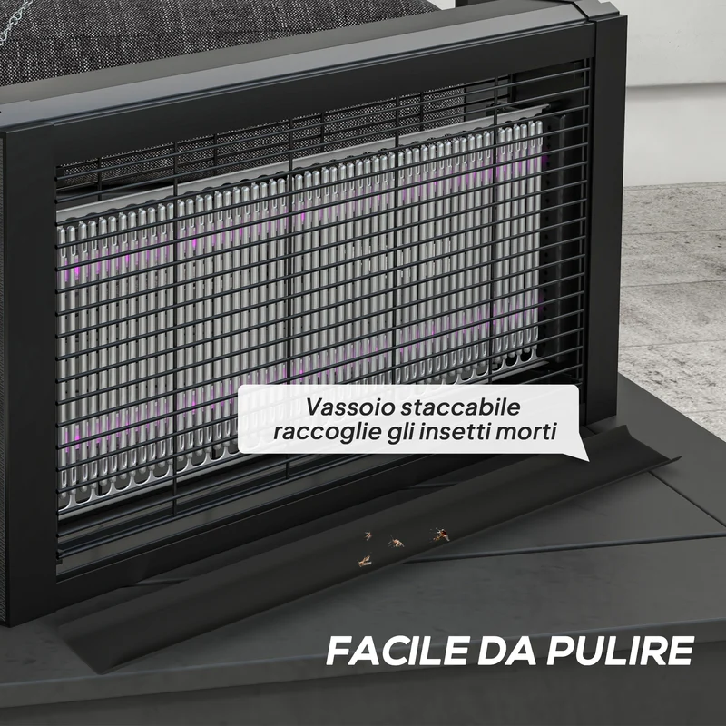 Lampada Zanzariera Elettrica 8W per Interno 49x6x25 cm con Catenella e Rete di Protezione Nero