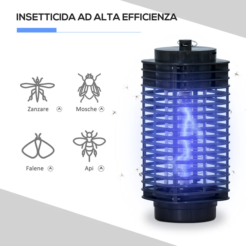 Zanzariera Elettrica 3W con Luce UV per Interno ed Esterno Nero