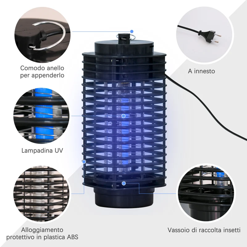 Zanzariera Elettrica 3W con Luce UV per Interno ed Esterno Nero