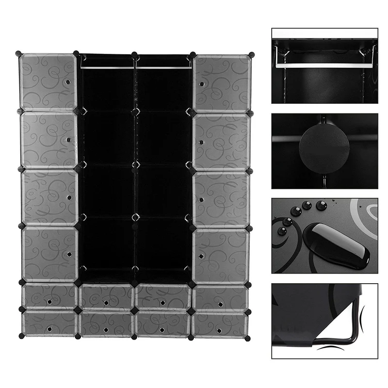 Mobile Modulare Quadrato 8+8+8 Scomparti Nero con Ricamo Rizzetti Mod24br