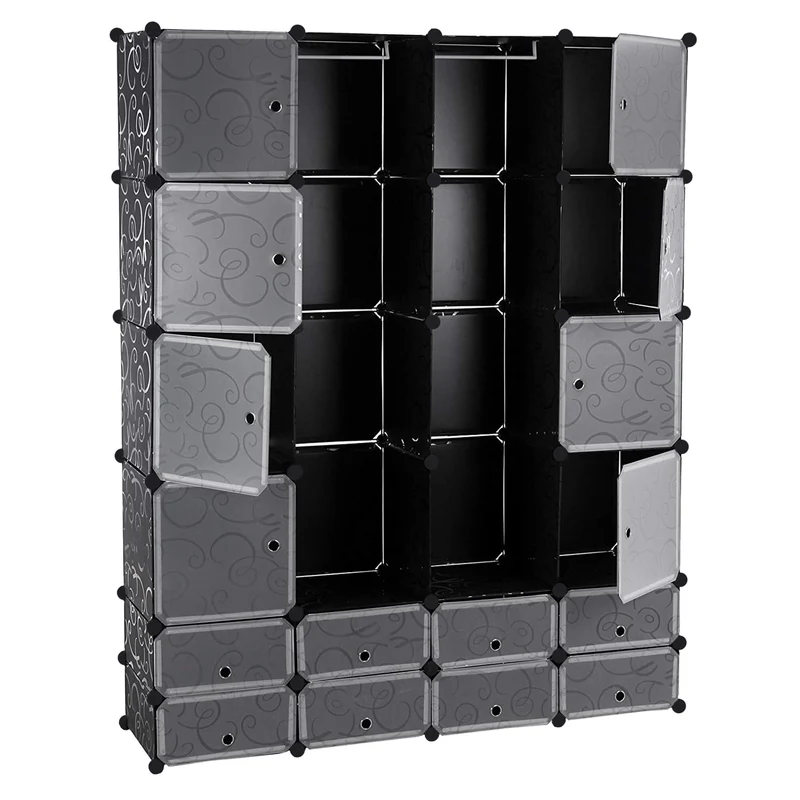 Mobile Modulare Quadrato 8+8+8 Scomparti Nero con Ricamo Rizzetti Mod24br