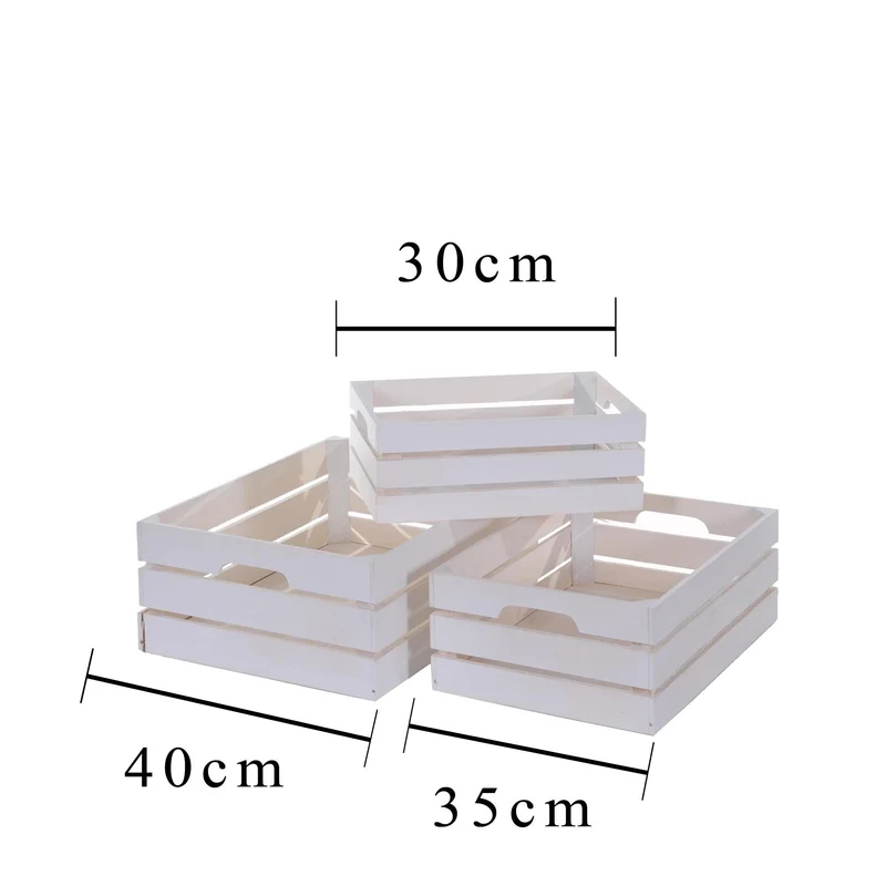 Set di 3 Cassetta in Legno Larghezza 40 cm Bianco