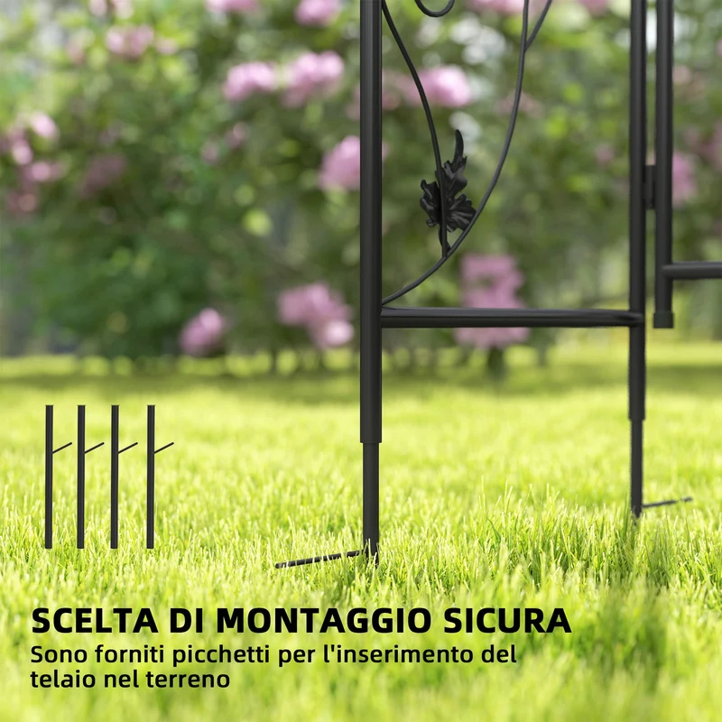 Arco da Giardino con Cancello 107x45x217 cm Traliccio per Piante Rampicanti in Metallo Nero