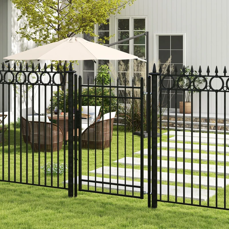 Cancello da Giardino di Sicurezza con Serratura 107x204 cm in Acciaio Zincato Nero
