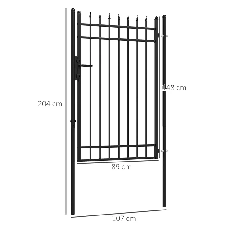 Cancello da Giardino di Sicurezza con Serratura 107x204 cm in Acciaio Zincato Nero