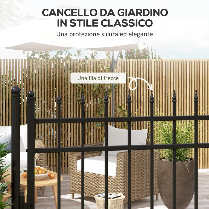 Cancello da Giardino di Sicurezza con Serratura 107x204 cm in Acciaio Zincato Nero