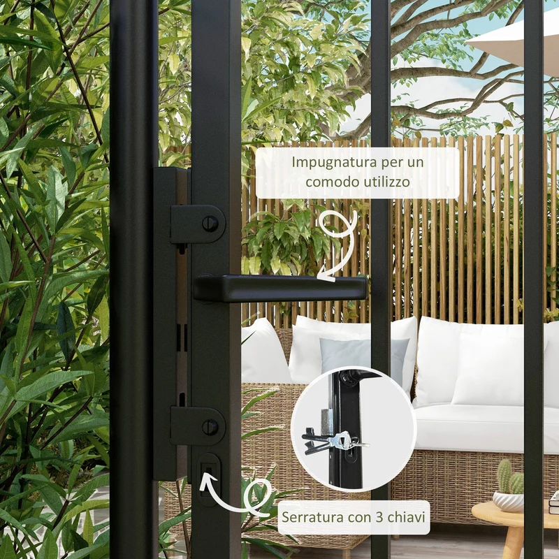 Cancello da Giardino di Sicurezza con Serratura 107x204 cm in Acciaio Zincato Nero