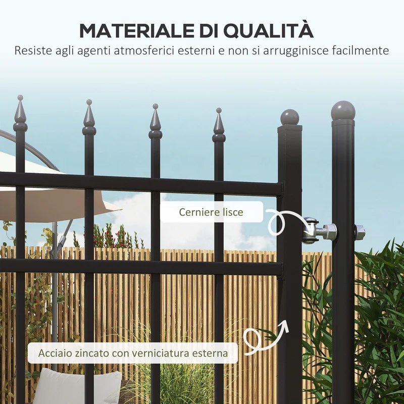 Cancello da Giardino di Sicurezza con Serratura 107x204 cm in Acciaio Zincato Nero