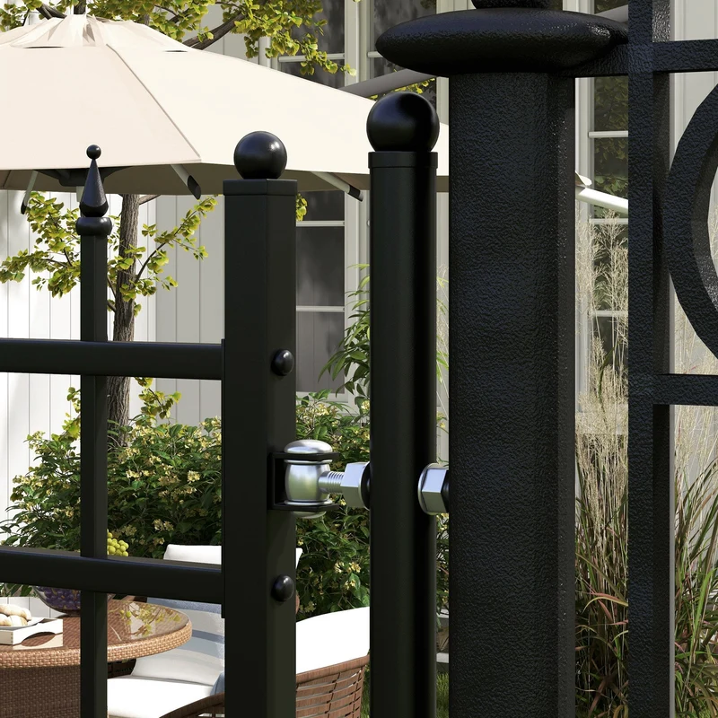 Cancello da Giardino di Sicurezza con Serratura 107x204 cm in Acciaio Zincato Nero