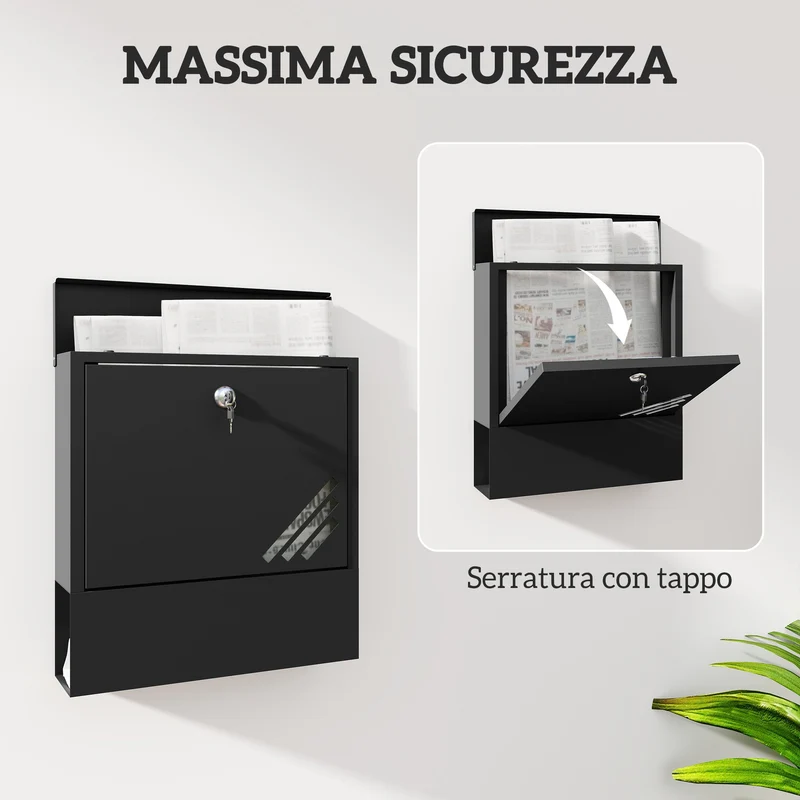 Cassetta Postale a Muro 30x8,5x32,5 cm con Serratura in Metallo Grigio Carbone