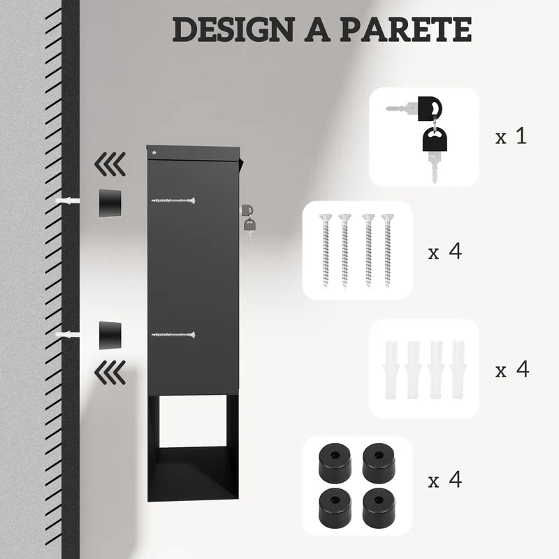 Cassetta Postale a Muro 30x8,5x32,5 cm con Serratura in Metallo Grigio Carbone