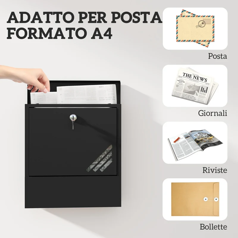 Cassetta Postale a Muro 30x8,5x32,5 cm con Serratura in Metallo Grigio Carbone