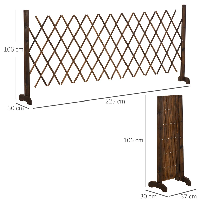 Recinzione da Giardino con Larghezza Regolabile 37-225 cm in Legno Effetto Carbonizzato