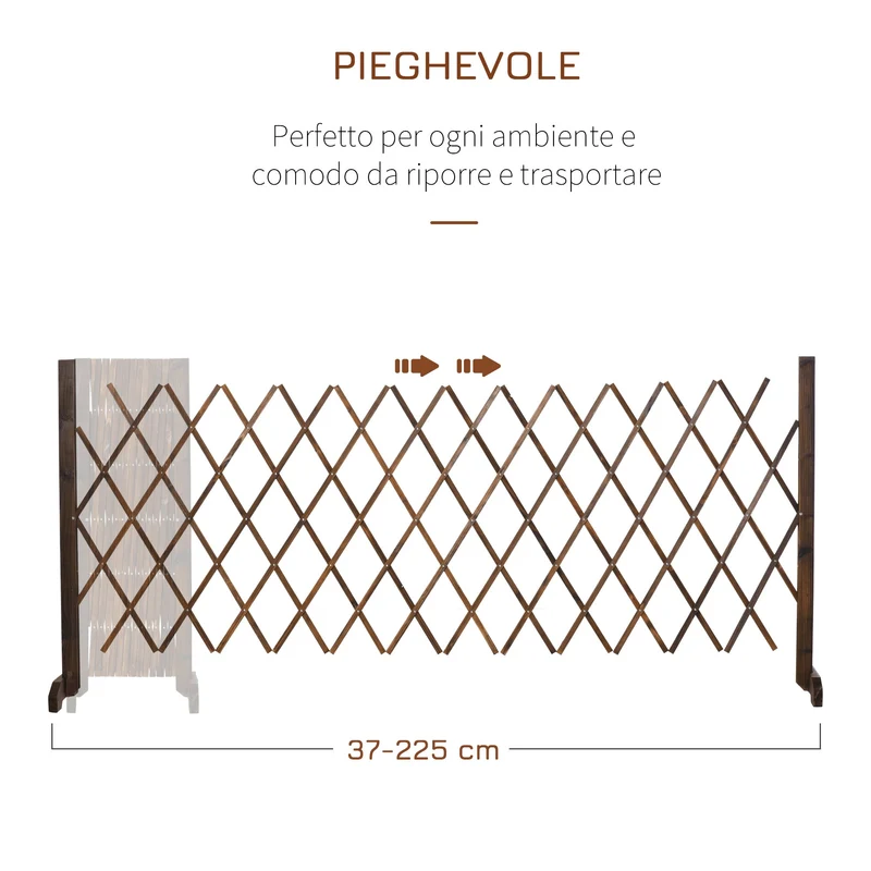 Recinzione da Giardino con Larghezza Regolabile 37-225 cm in Legno Effetto Carbonizzato