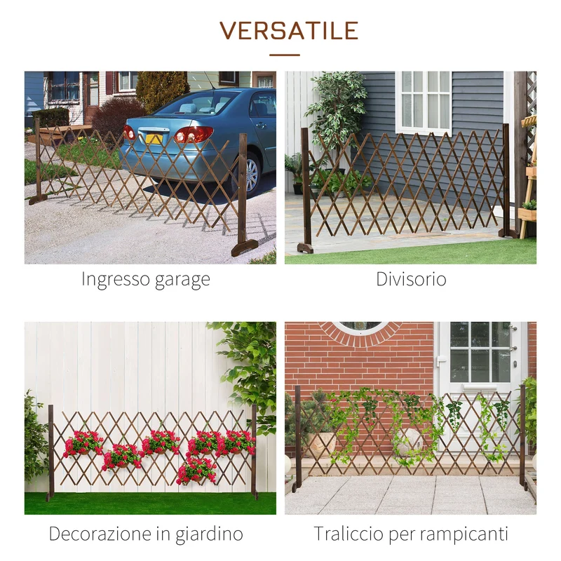 Recinzione da Giardino con Larghezza Regolabile 37-225 cm in Legno Effetto Carbonizzato