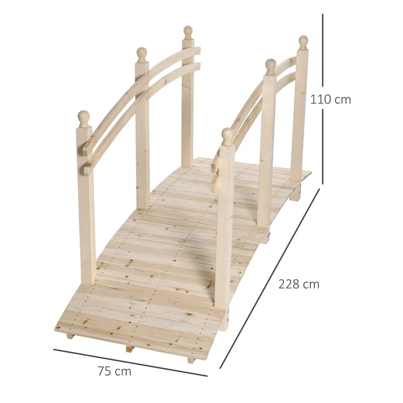Ponticello per Giardino con Ringhiera 228x75x110 cm in Legno Naturale