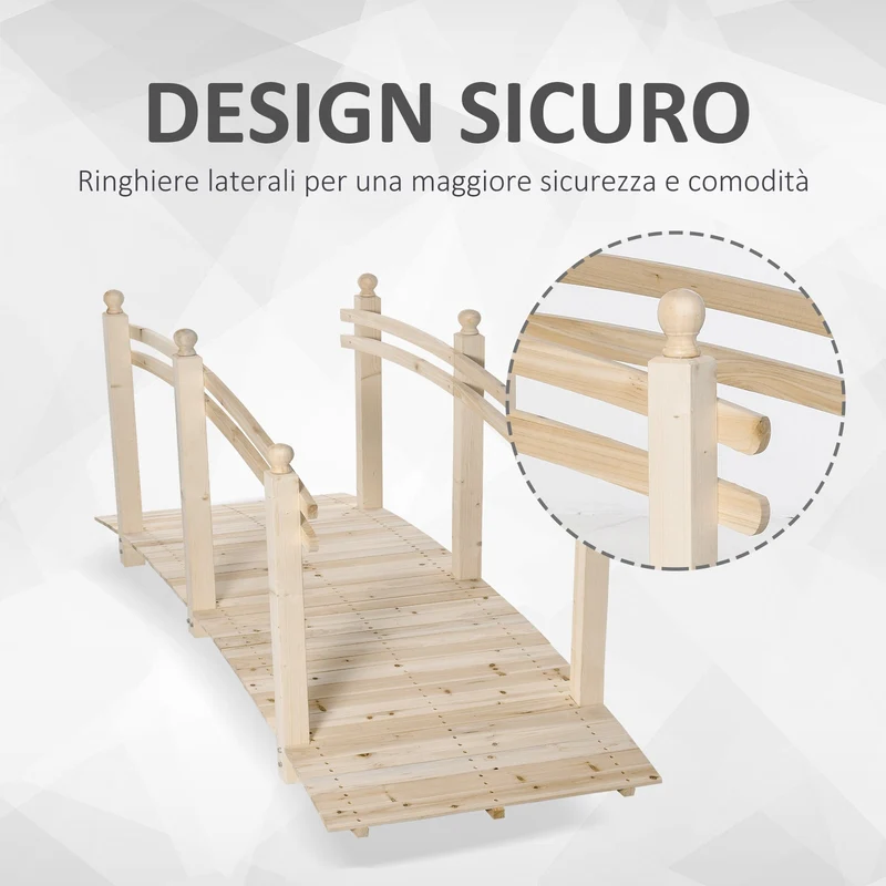 Ponticello per Giardino con Ringhiera 228x75x110 cm in Legno Naturale