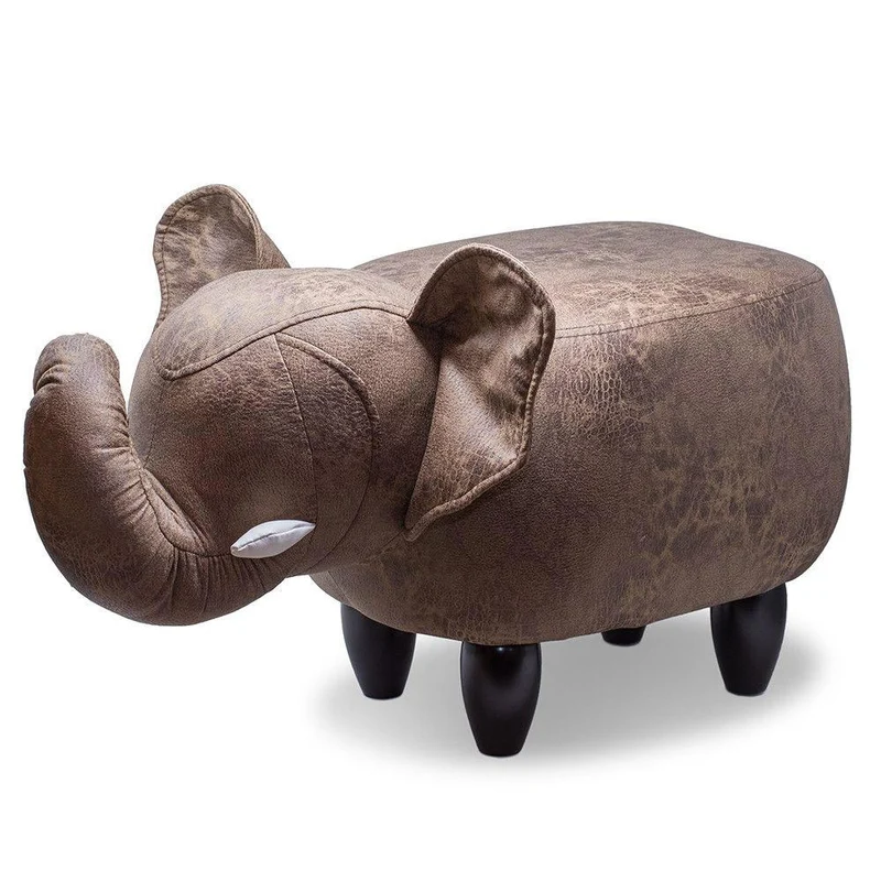 Sgabello Pouf Poggiapiedi per Bambini 65x34x37 cm Elefante Marrone Divina Home