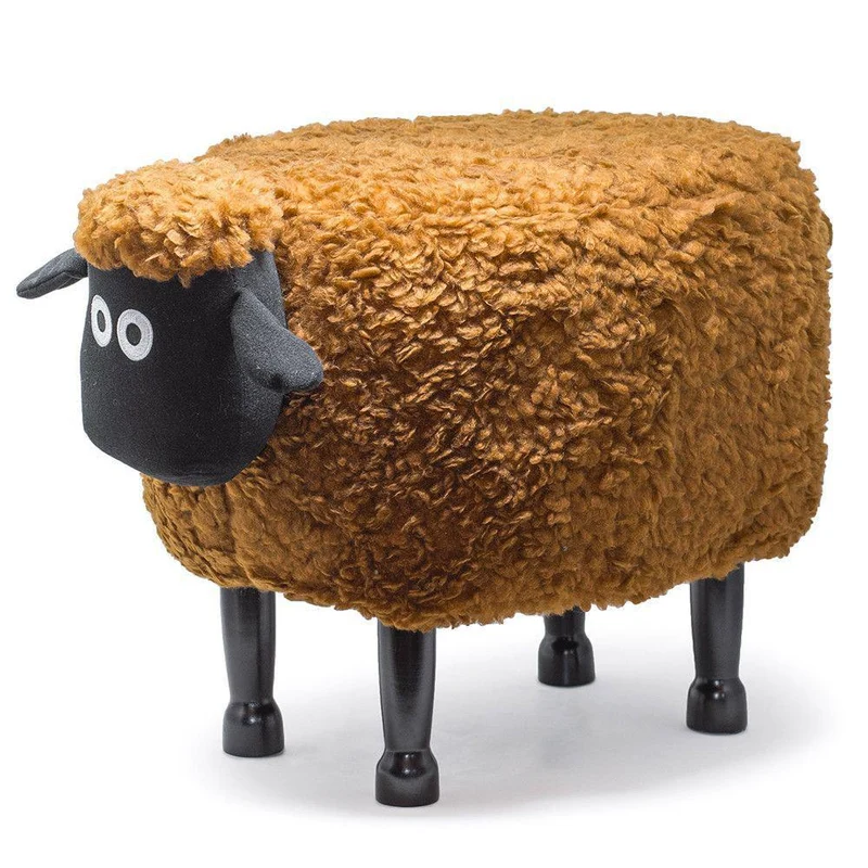 Sgabello Pouf Poggiapiedi per Bambini 63x36x42 cm Pecora Marrone Divina Home