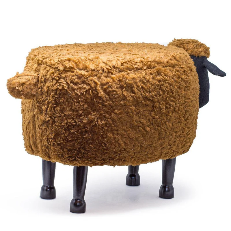Sgabello Pouf Poggiapiedi per Bambini 63x36x42 cm Pecora Marrone Divina Home