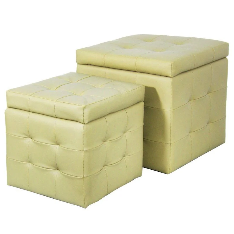 Set 2 Pouf Contenitore in Similpelle Biscube Luxury Crema