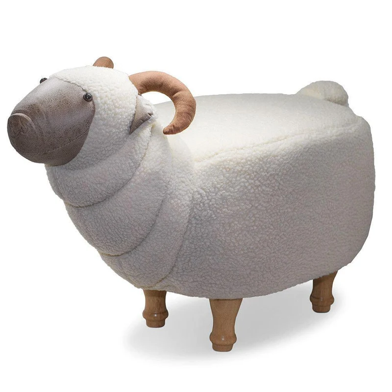 Sgabello Pouf Poggiapiedi per Bambini 68x35x37-50 cm Montone Bianco Divina Home