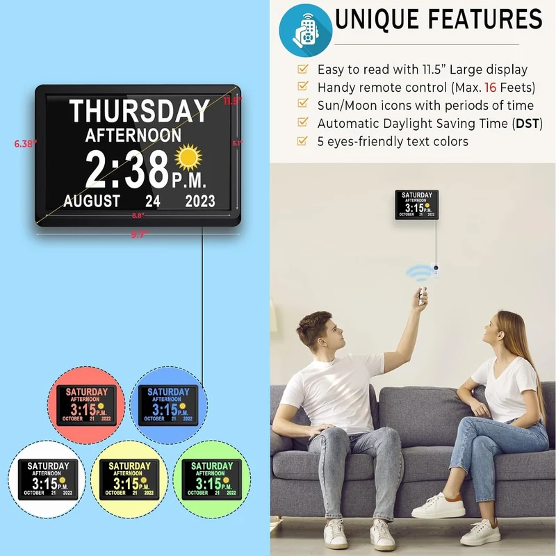 11.5-Inch Digital Calendar Clock with 19 Reminders for Seniors