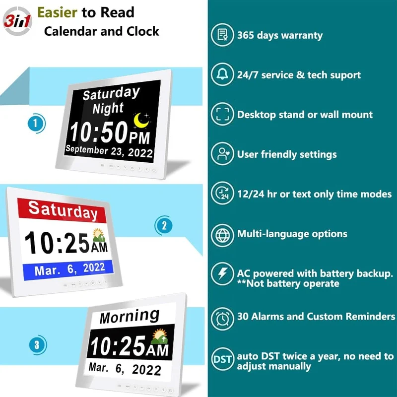 11.5-Inch Digital Calendar Clock with 19 Reminders for Seniors