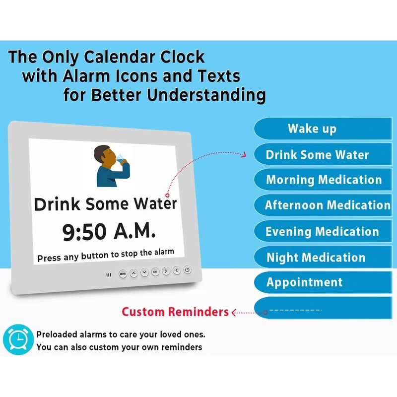 11.5-Inch Digital Calendar Clock with 19 Reminders for Seniors