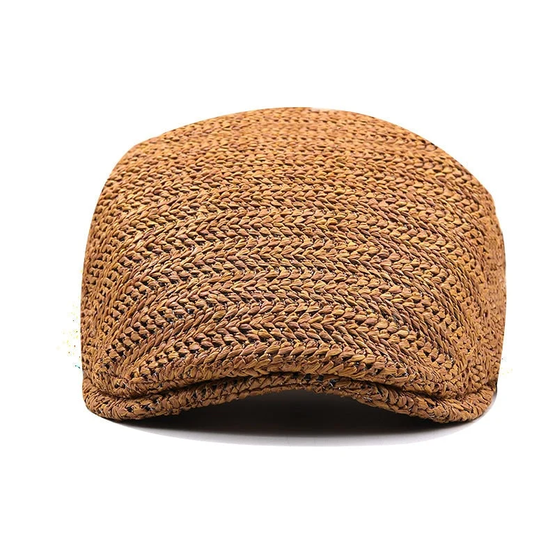 Chevron Weave Straw Flat Cap with Adjustable Back Strap