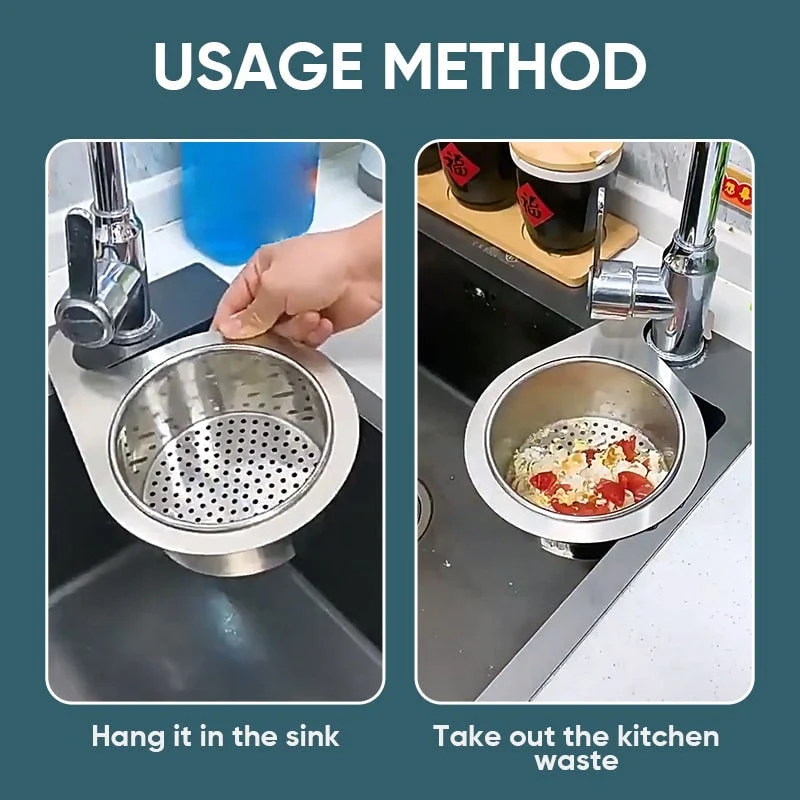 Stainless Steel Sink Strainer Basket with Perforated Bottom and Corner Mount