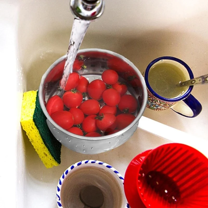 Stainless Steel Sink Strainer Basket with Perforated Bottom and Corner Mount