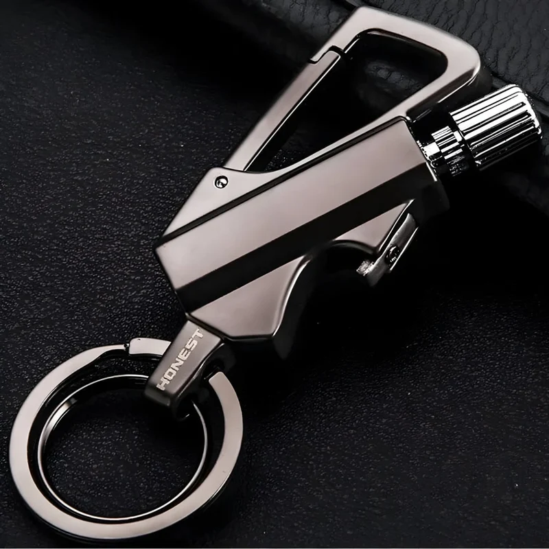 Windproof Metal Match Lighter Keychain with Reusable Fuel Chamber for Outdoor Camping