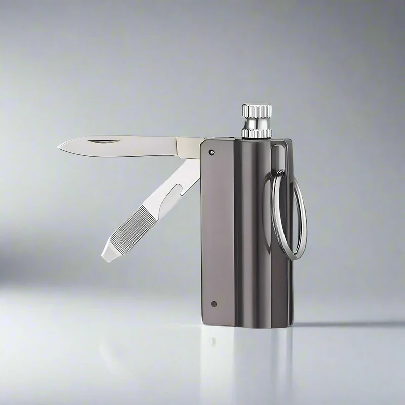 Windproof Metal Match Lighter Keychain with Reusable Fuel Chamber for Outdoor Camping