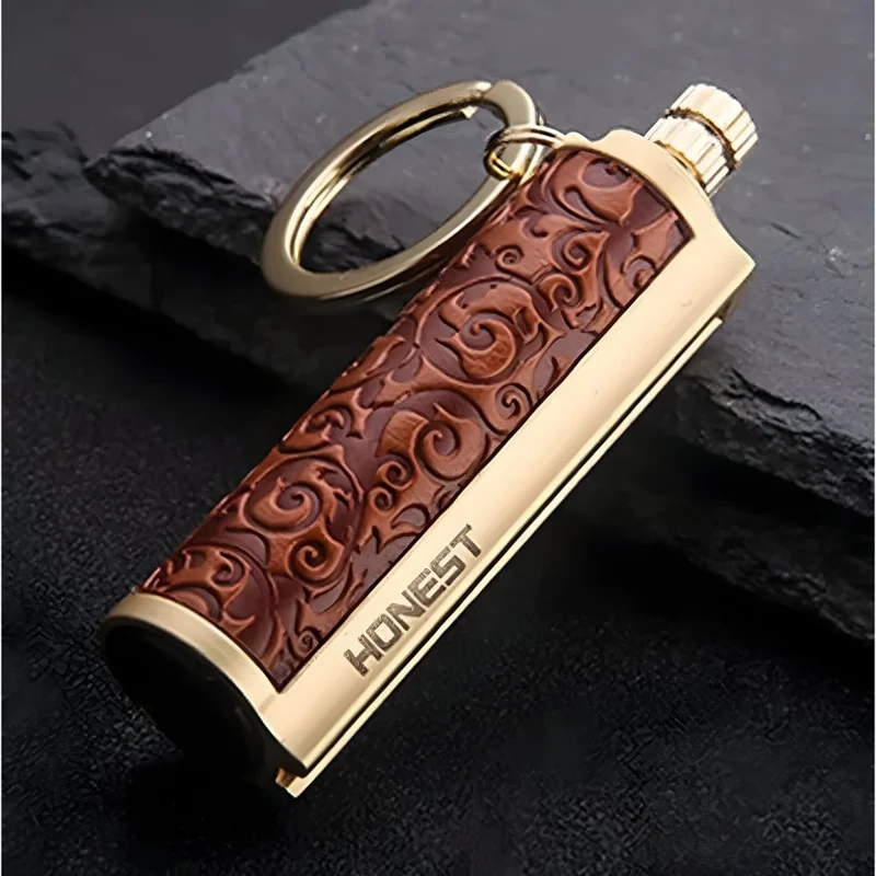Windproof Metal Match Lighter Keychain with Reusable Fuel Chamber for Outdoor Camping