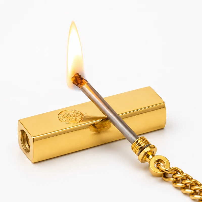 Windproof Metal Match Lighter Keychain with Reusable Fuel Chamber for Outdoor Camping