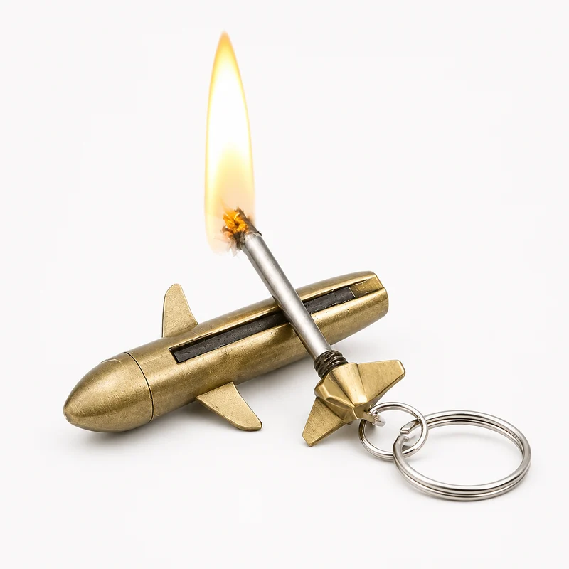 Windproof Metal Match Lighter Keychain with Reusable Fuel Chamber for Outdoor Camping