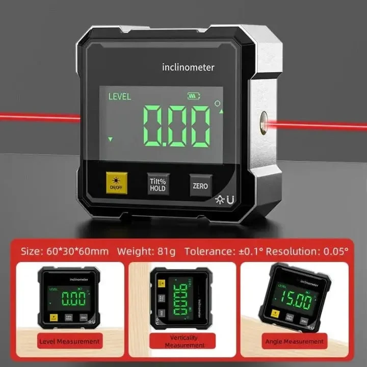 Digital Angle Measuring Tool with Laser, Magnetic Base and LCD Display