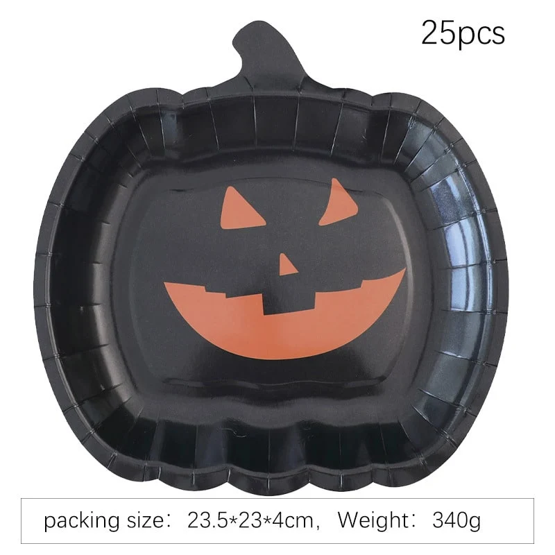 Pumpkin-Shaped Halloween Paper Plates with a Shiny Finish