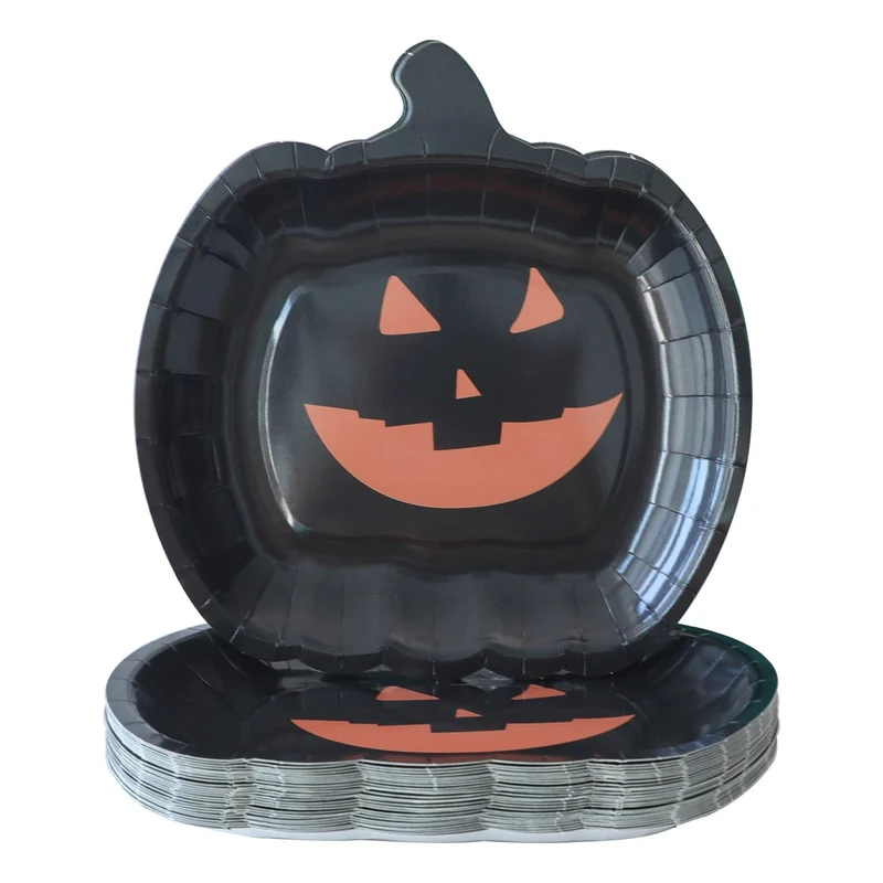 Pumpkin-Shaped Halloween Paper Plates with a Shiny Finish