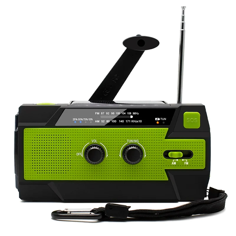 Survival Hand-Crank Radio with Solar Panel, LED Flashlight, and 4000mAh Power Bank, Portable CB