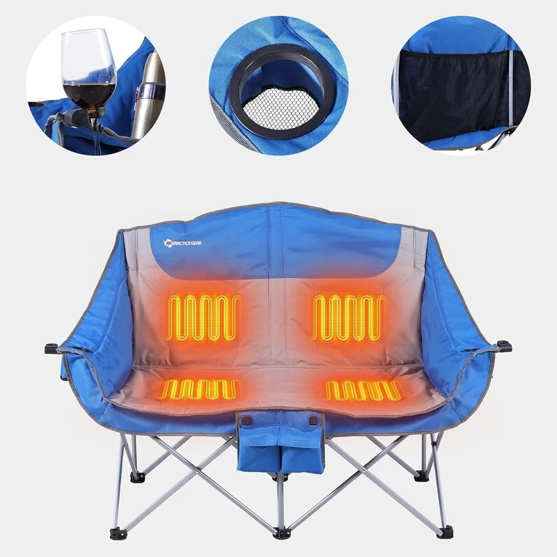 Double Camping Chair, Foldable, with Heating and 16000mah Battery