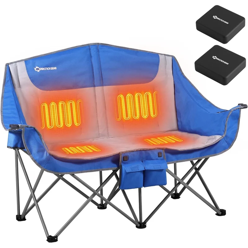 Double Camping Chair, Foldable, with Heating and 16000mah Battery
