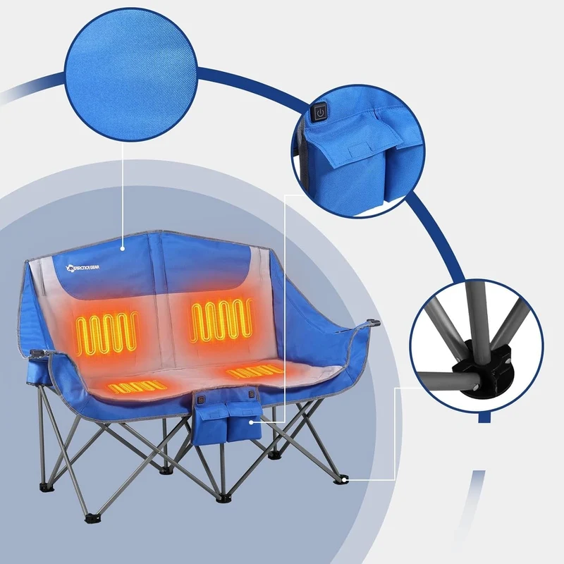 Double Camping Chair, Foldable, with Heating and 16000mah Battery