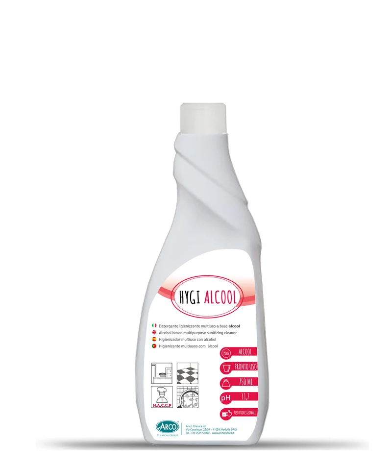 Detergente igienizzante multiuso a base alcol Arco Chimica Hygy Alcool 12x750 ml DISPONIBILE IN 10 GIORNI LAVORATIVI