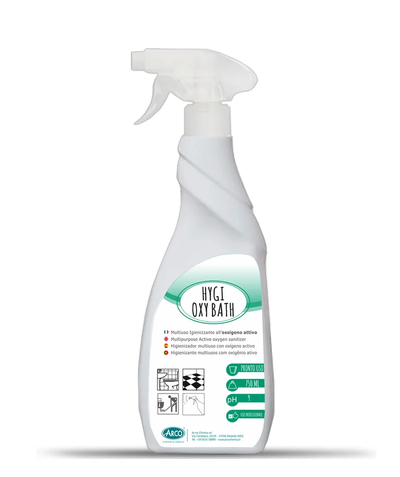Detergente igienizzante per bagno a base di ossigeno attivo pronto all'uso Arco Chimica Hygy Oxy Bath 12x750 ml DISPONIBILE IN 10 GIORNI LAVORATIVI